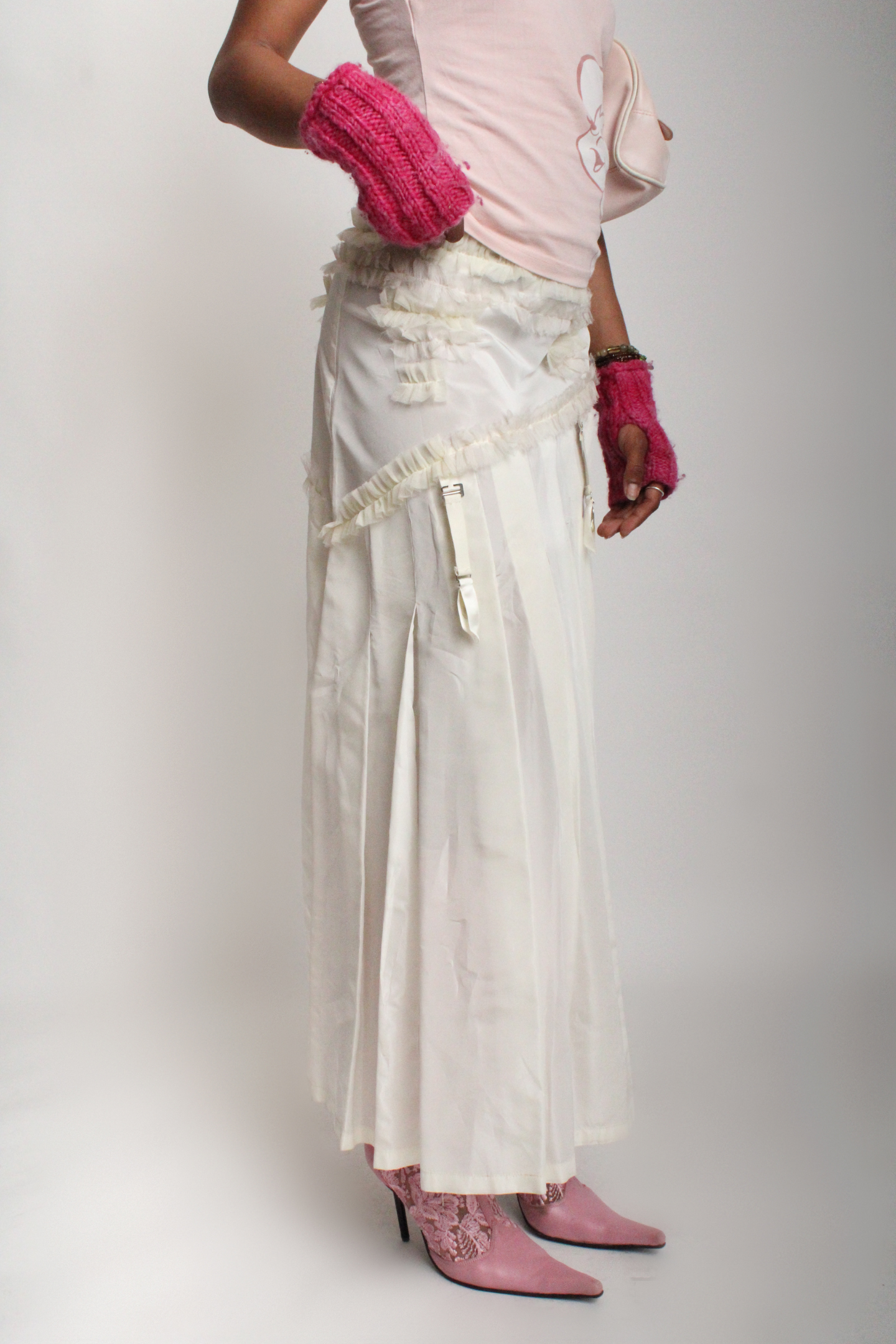 Deadstock Vintage Designer Ruffle Parachute Maxi Skirt Y2K 2000s