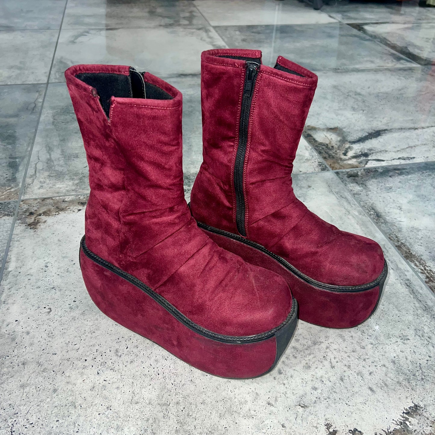 'Demonia' Chunky Velvet Platform Boots