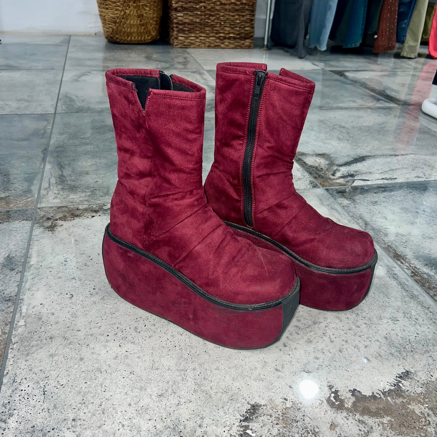 'Demonia' Chunky Velvet Platform Boots