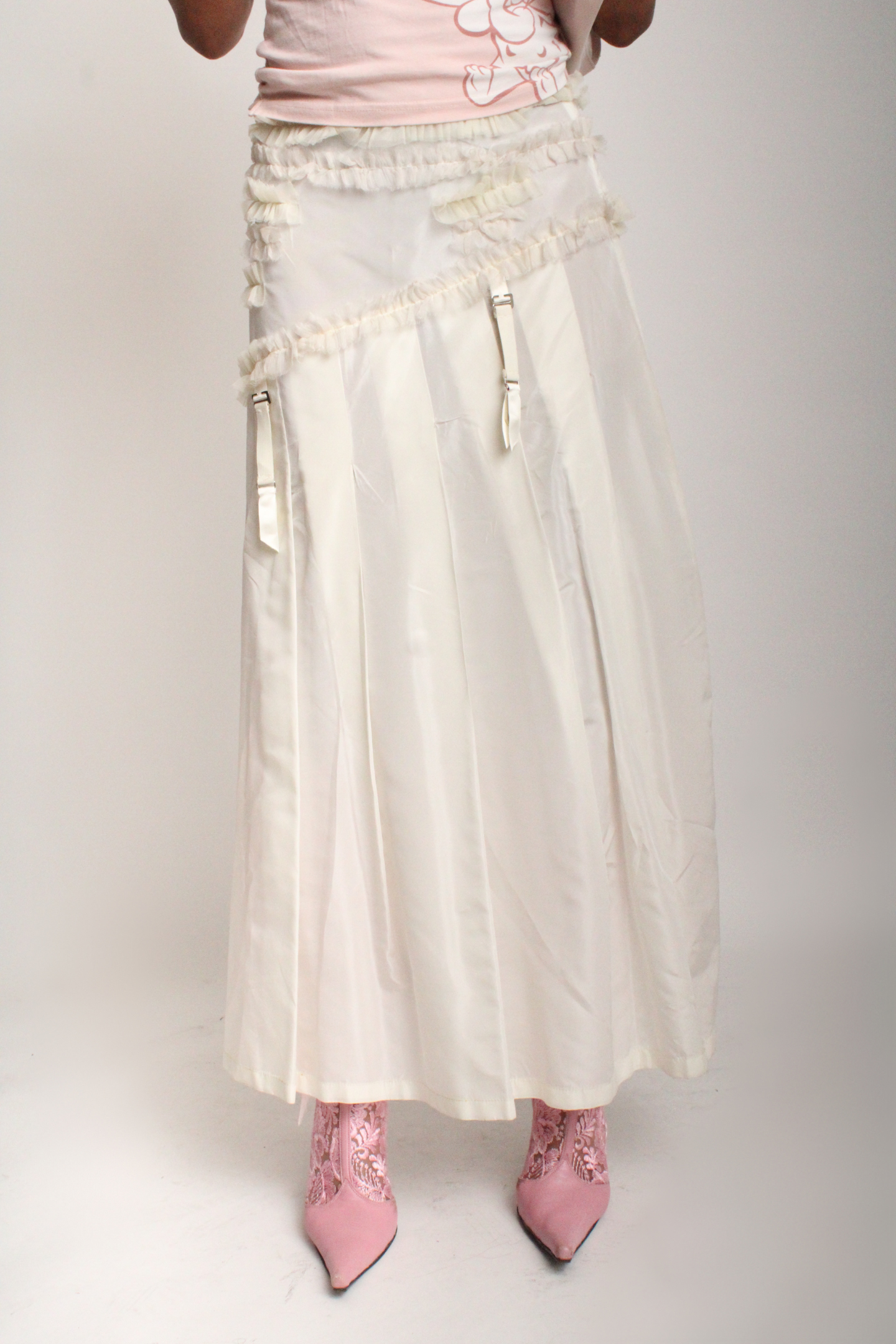 Deadstock Vintage Designer Ruffle Parachute Maxi Skirt Y2K 2000s