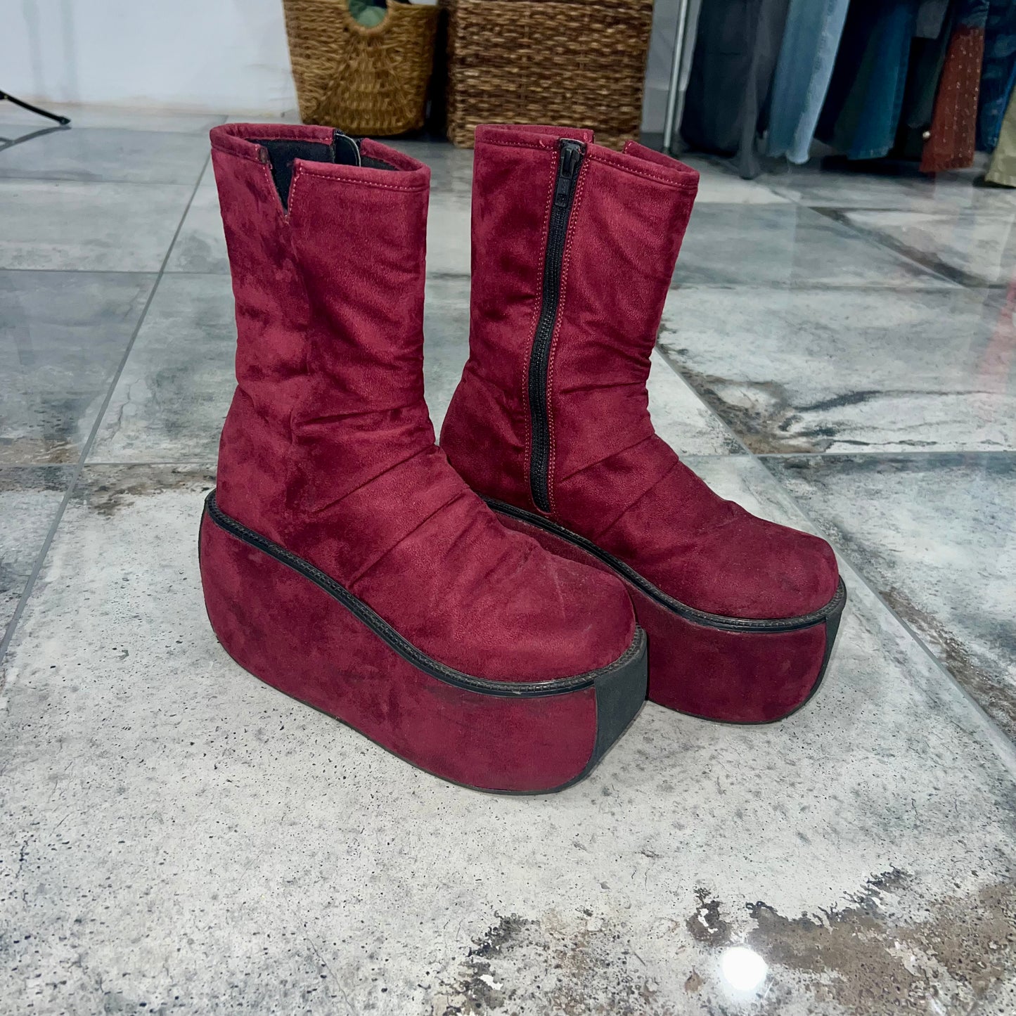 'Demonia' Chunky Velvet Platform Boots