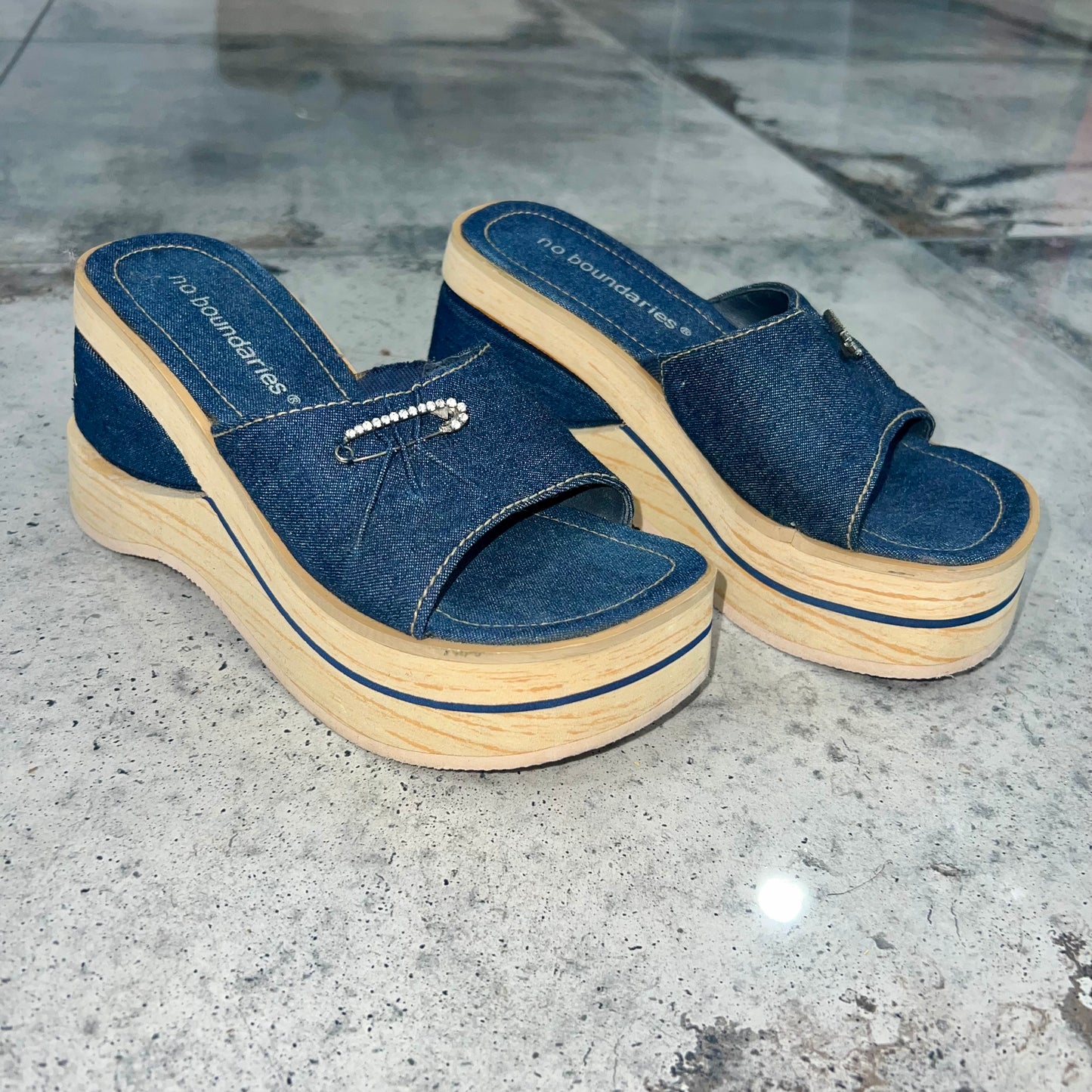 Vintage 00s 'No Boundaries' Chunky Denim Sandals