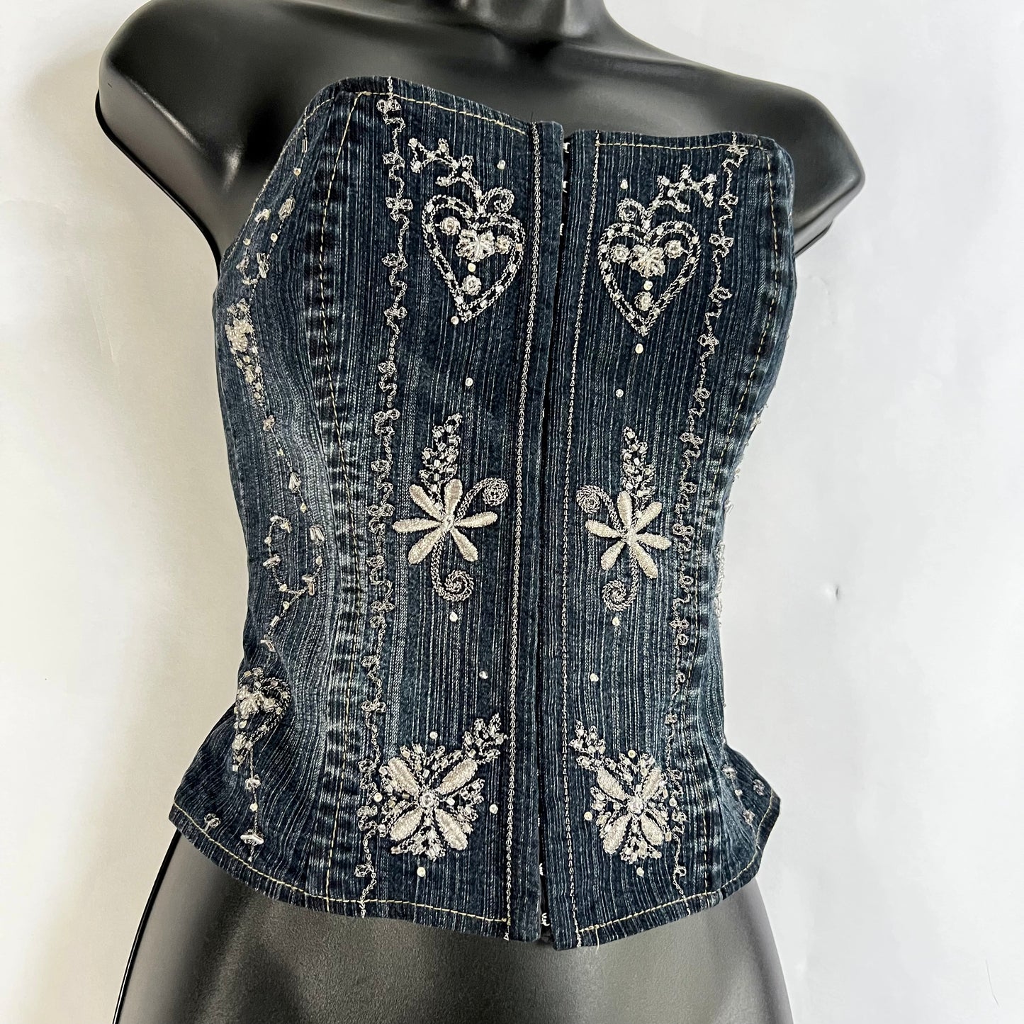 Vintage 2000s Denim Sequined Corset
