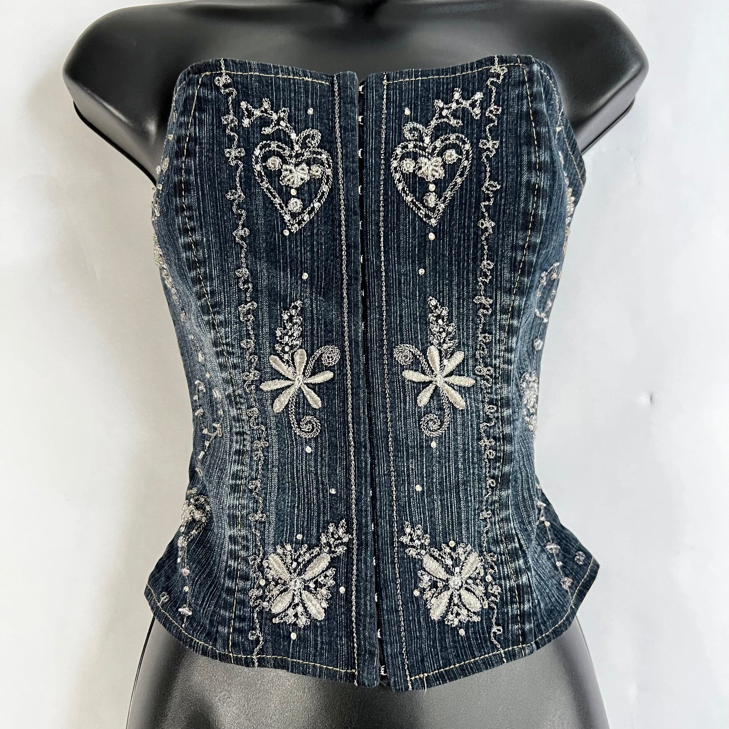 Vintage 2000s Denim Sequined Corset