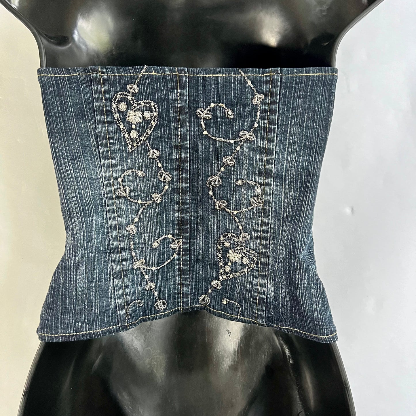 Vintage 2000s Denim Sequined Corset