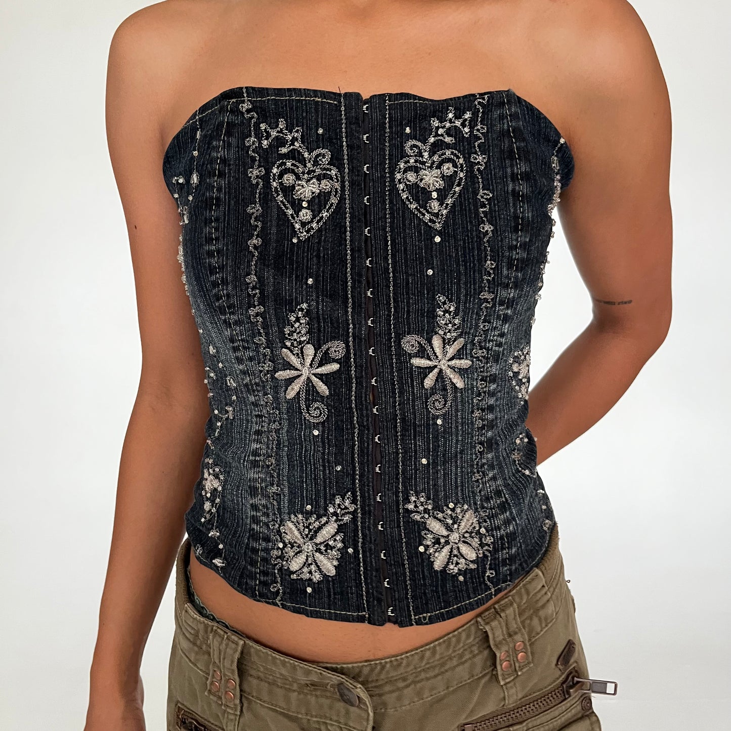 Vintage 2000s Denim Sequined Corset