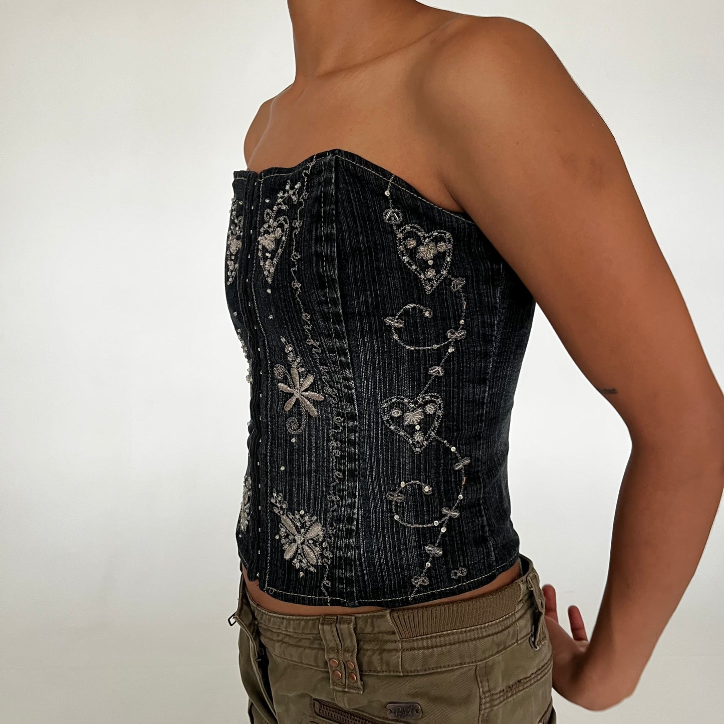 Vintage 2000s Denim Sequined Corset