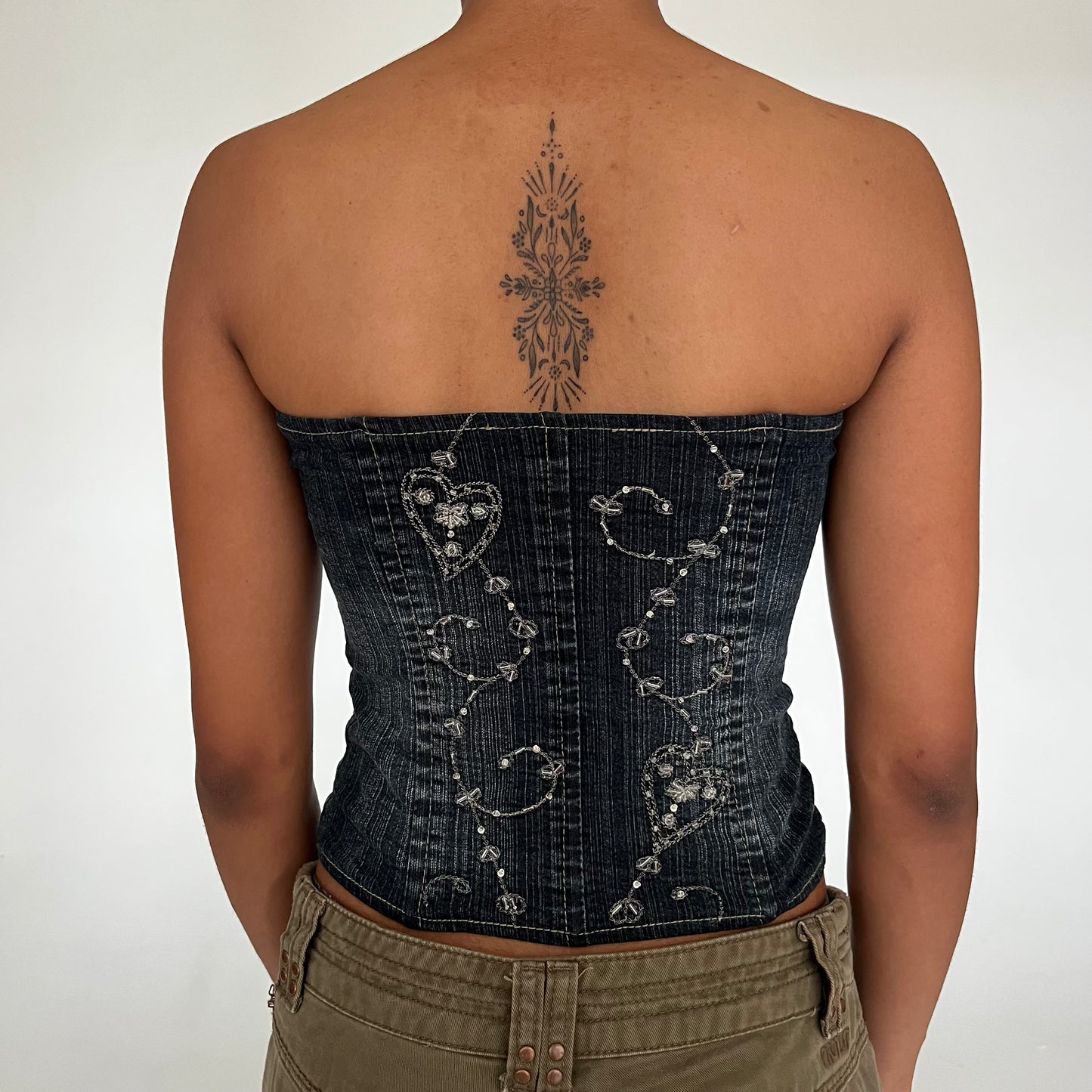 Vintage 2000s Denim Sequined Corset