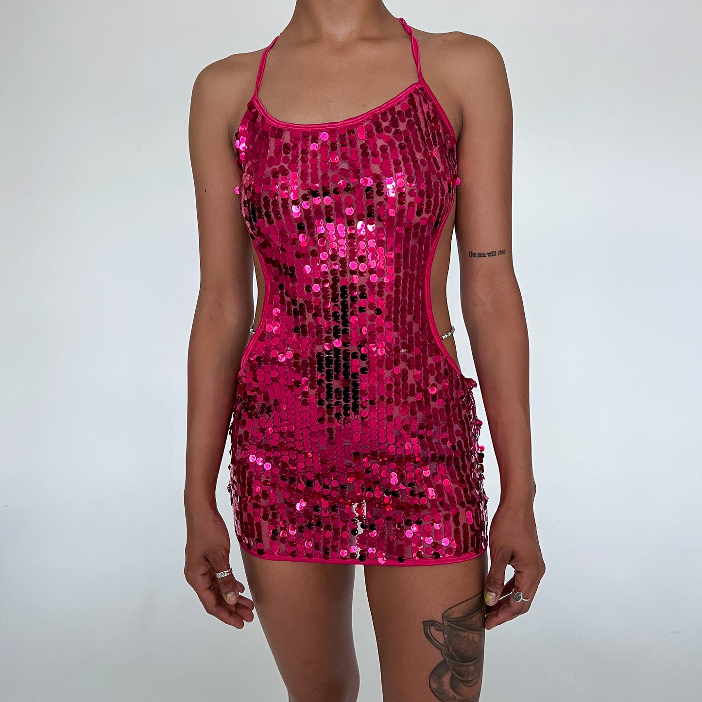 Vintage Sequencing Backless Mini Dress Y2K 2000s