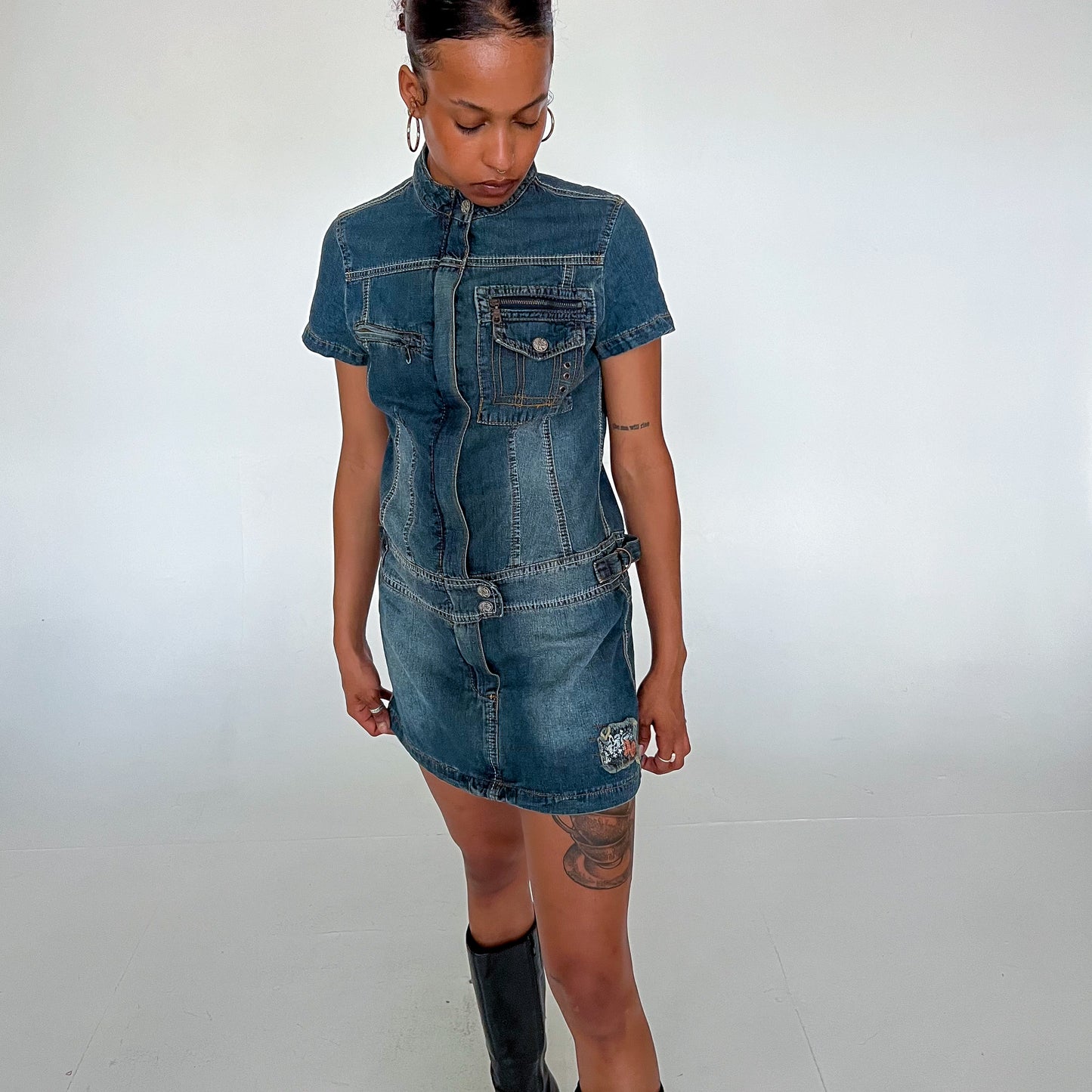 Vintage Denim Moto Dress Y2K 2000s