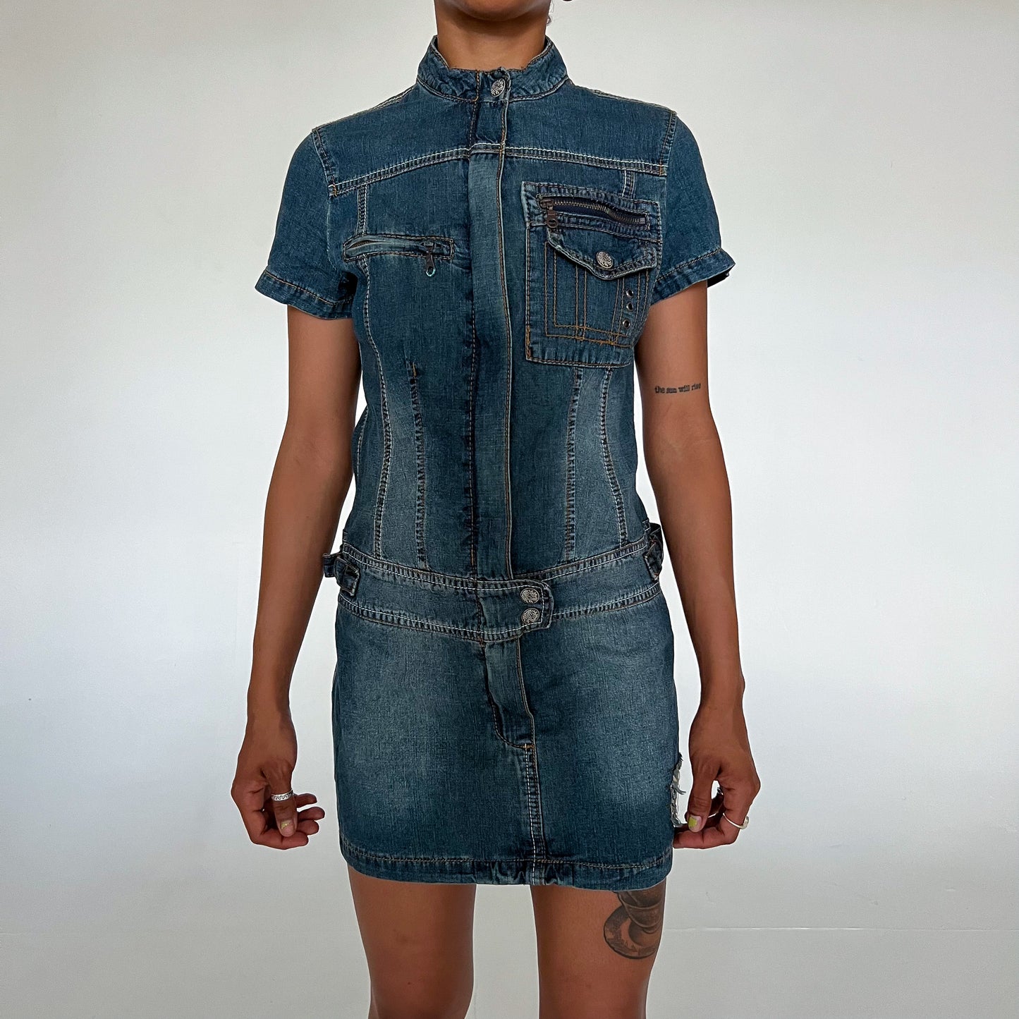 Vintage Denim Moto Dress Y2K 2000s