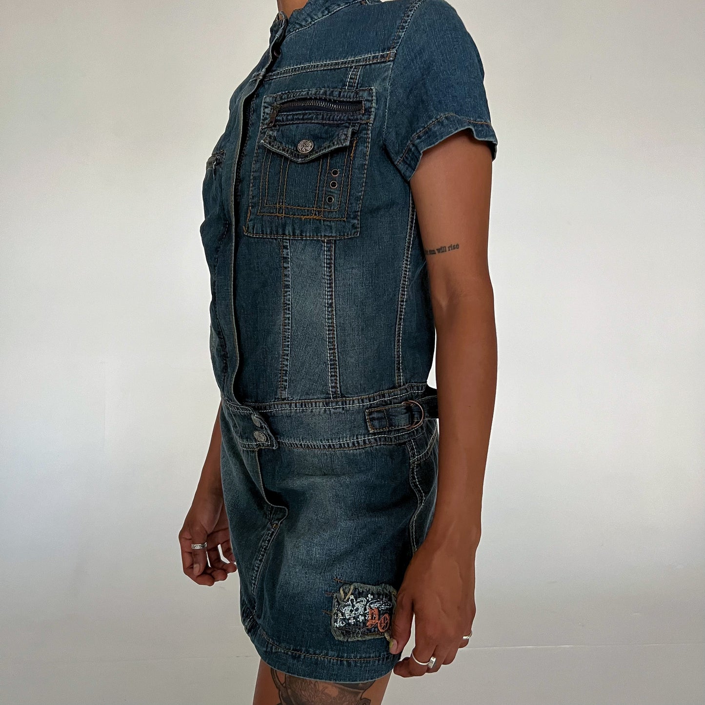 Vintage Denim Moto Dress Y2K 2000s