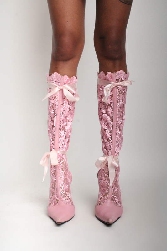 Vintage Italian Pink Lace Boots Coquette Y2K 2000s
