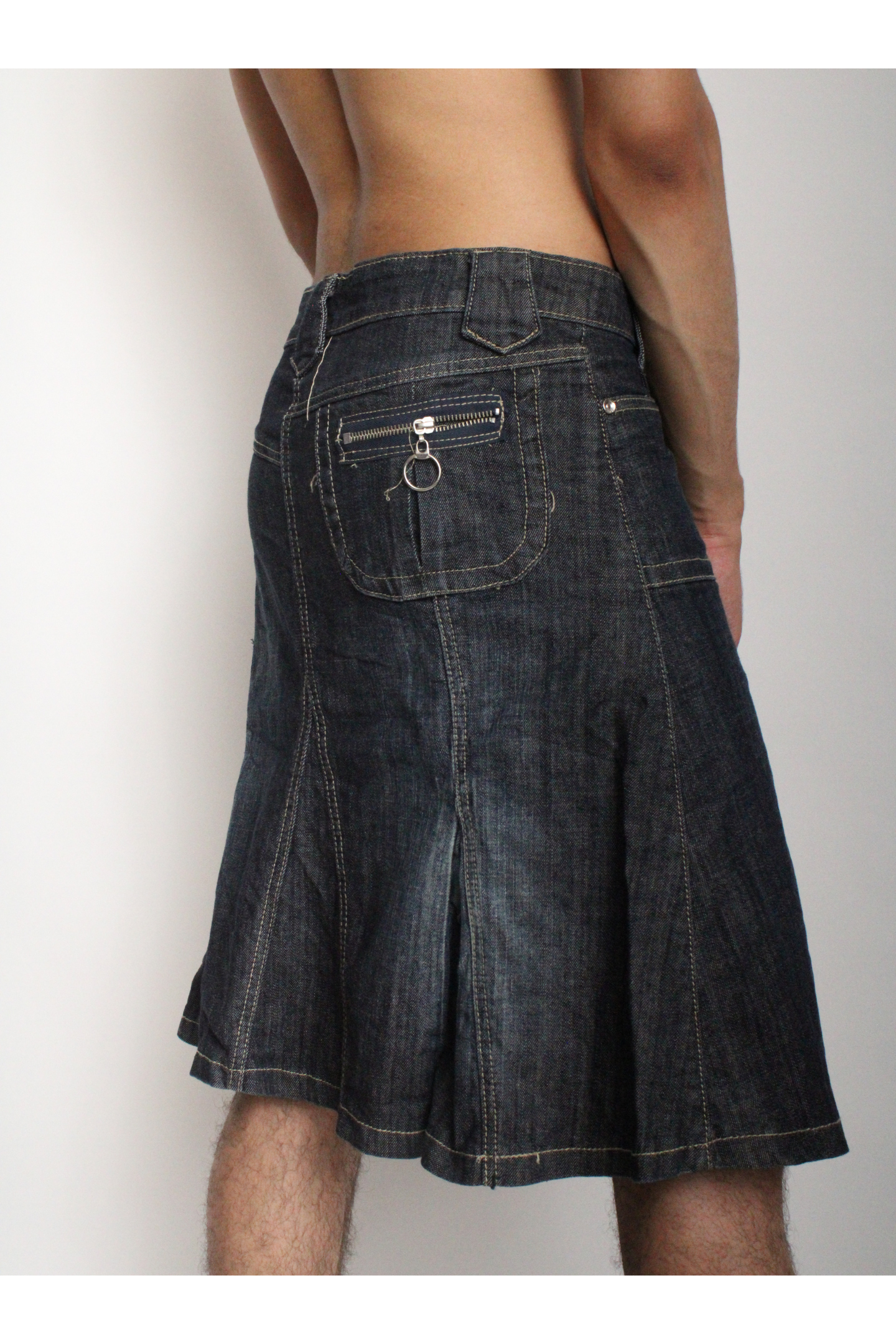 Vintage Denim Pleated Midi Skirt Cyber Y2K 2000s