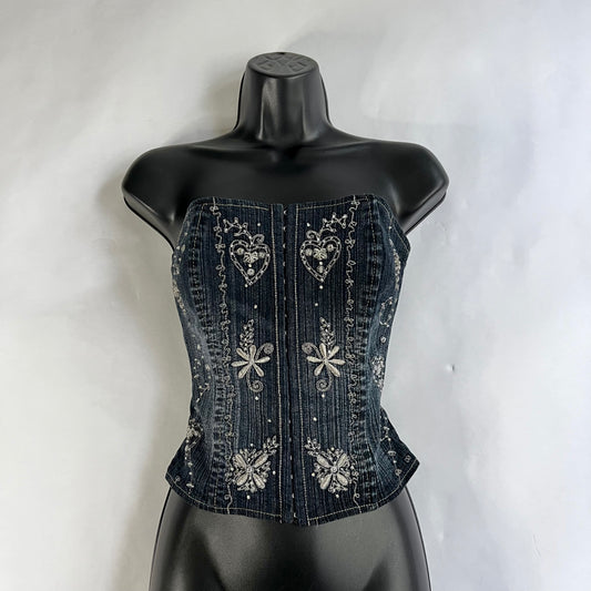 Vintage 2000s Denim Sequined Corset